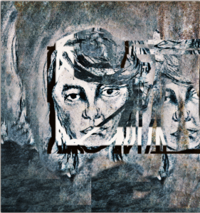 Walls Tell Stories" è un'opera che cattura l'essenza di un ritratto contemporaneo, fondendo il classicismo del disegno a carboncino con un'estetica urbana e frammentata.