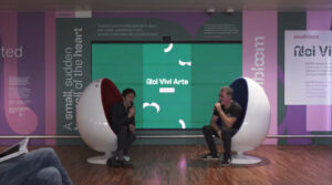 Cristiano Godano intervistato dall’autore di Radio Rai Gabriele Bròcani nell'area steelbloom all’interno di Milan Bergamo Airport