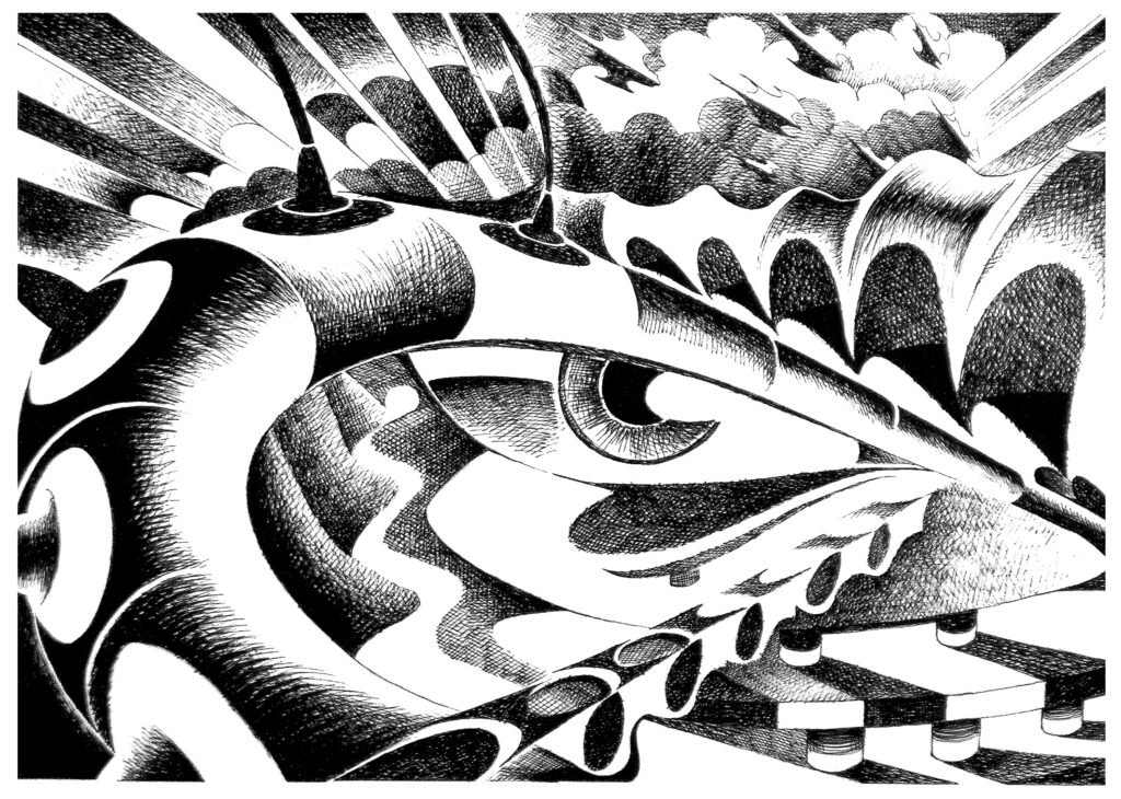 Questo fermento visivo ed organico, vitale, aggredisce miti e modi dell’ essere libero nell’ era ipertecnologica della produzione e del consumo sfrenati, gratuiti, disfunzionali.
Dilaniato tra evasione ed ambizione spirituale l’ immaginario collettivo trova una possibile identificazione nell’ estetica ibrida dei graffiti metropolitani, dei fumetti, dei tatuaggi tribali, dei videogiochi elettronici immersivi e tattici, dei mondi virtuali, delle pratiche interattive, delle automazioni industriali, del packaging mercantile e propagandistico, delle kermesse in mondovisione, degli scandali internazionali spettacolarizzati, della pervasività ossessiva dei flussi mediatici, dei rituali psicopatologici post freudiani, degli abiti dell’ industria multimediale.
Degli apparati iconografici e semantici dei nuovi codici di orientamento sul pianeta. Elettronica, genetica, biologia e mass media danno forma al flusso di coscienza visivo visionario dell ‘ artista che lascia emergere sconsideratamente dalle prassi creative infiniti prototipi di un linguaggio presto universale che produce un’ autonomia evocativa straniante.
I significati sfuggono, le istanze mutuanti si lasciano predare nell’ osservarci costretti a smantellarne e riedificarne costantemente struttura e funzioni, legittimità, mentre la forma salvaguarda il virus linguistico dalla latente dissoluzione come studenti universitari in un supermercato che riempiono e svuotano nevroticamente i loro carrelli , chiedendosi di cosa hanno bisogno, delirando e rimuginando tra loro in mezzo a file imponenti di mondi possibili.
Impatti visivi bloccano nel tempo di lettura come carrelli inceppati le identità dei cittadini cosmopoliti fruitori protagonisti, coinvolti inconsapevolmente, assurgendo ad emblemi vibranti, inquietanti, del complesso e caotico sistema di relazioni tra individui massificati ed ambiente globalizzato.